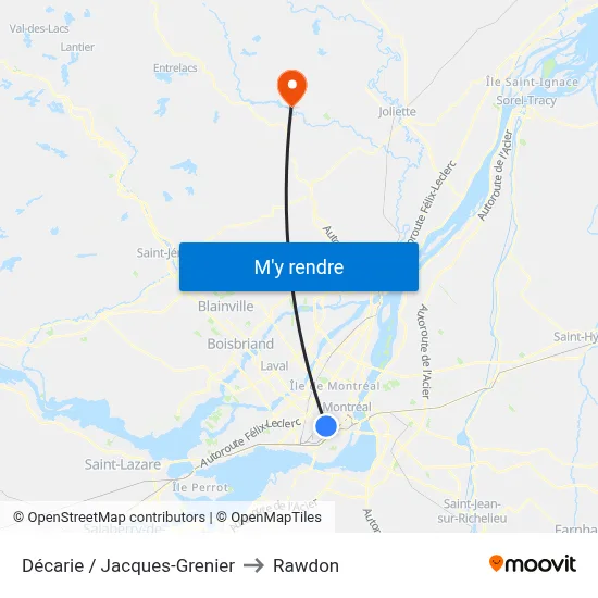 Décarie / Jacques-Grenier to Rawdon map