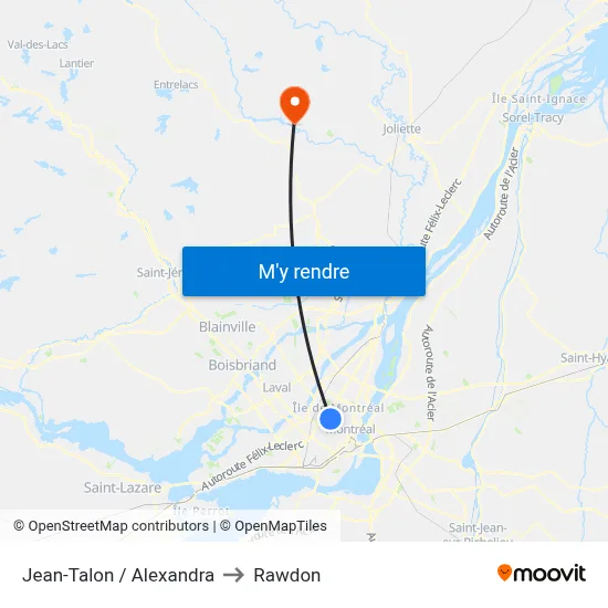 Jean-Talon / Alexandra to Rawdon map