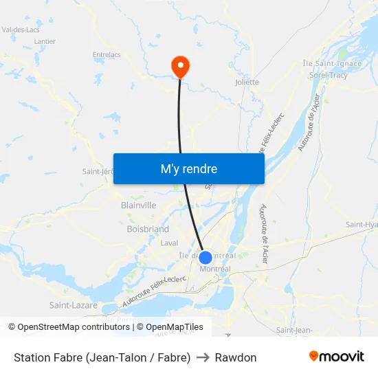 Station Fabre (Jean-Talon / Fabre) to Rawdon map