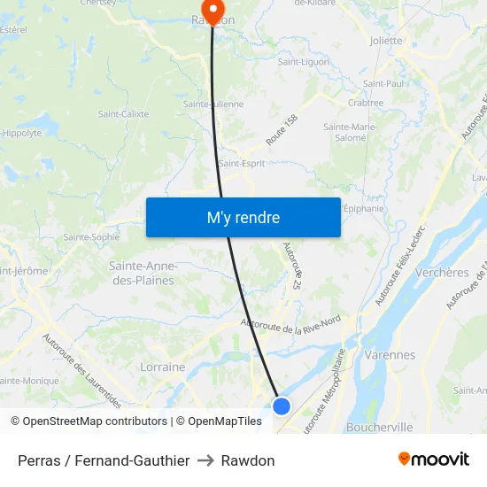 Perras / Fernand-Gauthier to Rawdon map