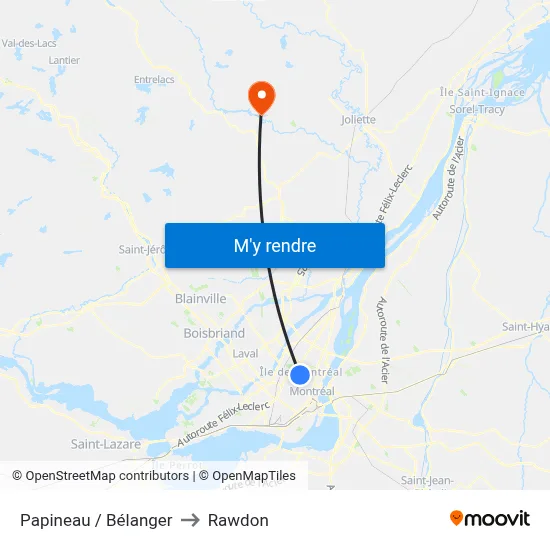 Papineau / Bélanger to Rawdon map