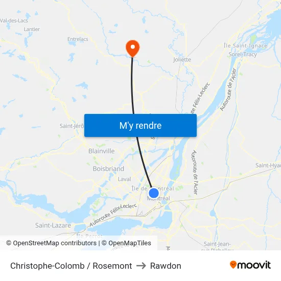 Christophe-Colomb / Rosemont to Rawdon map
