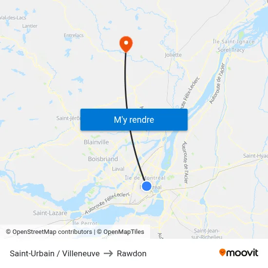 Saint-Urbain / Villeneuve to Rawdon map