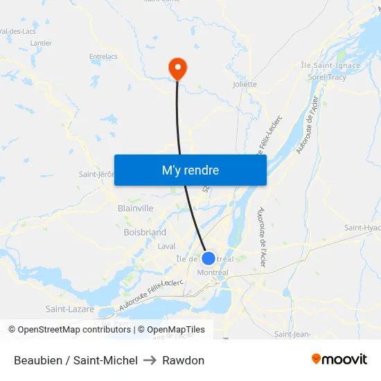 Beaubien / Saint-Michel to Rawdon map