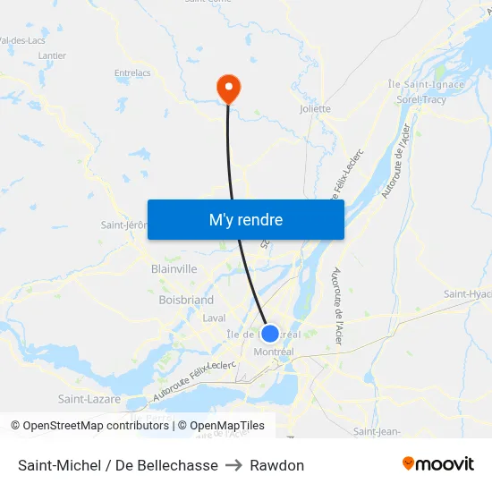 Saint-Michel / De Bellechasse to Rawdon map