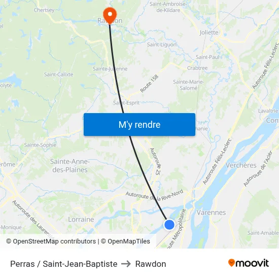 Perras / Saint-Jean-Baptiste to Rawdon map