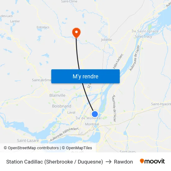 Station Cadillac (Sherbrooke / Duquesne) to Rawdon map