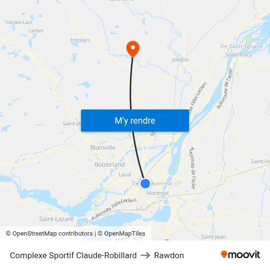Complexe Sportif Claude-Robillard to Rawdon map
