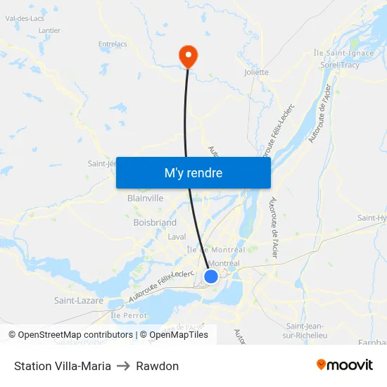Station Villa-Maria to Rawdon map