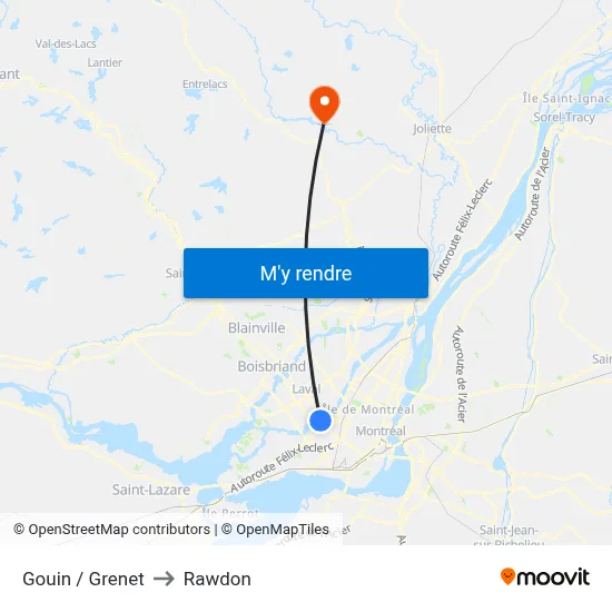 Gouin / Grenet to Rawdon map