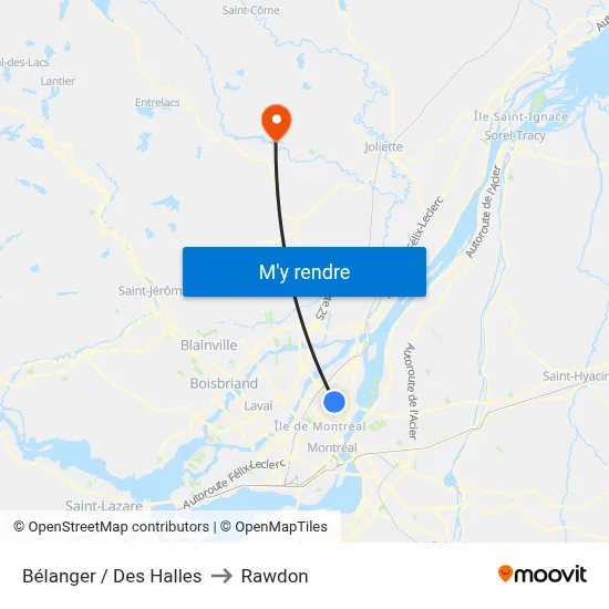 Bélanger / Des Halles to Rawdon map