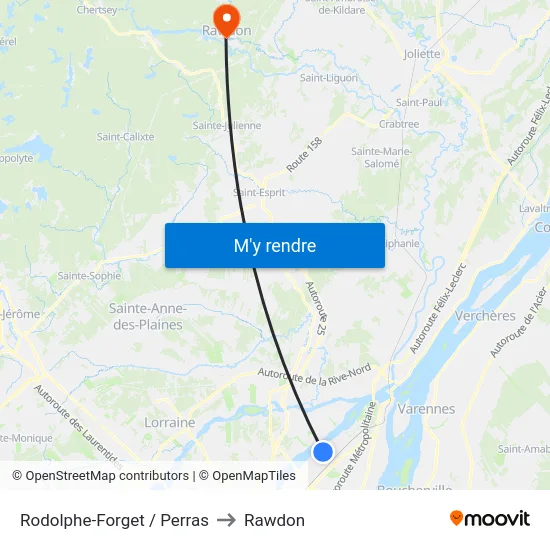 Rodolphe-Forget / Perras to Rawdon map
