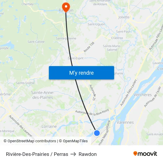 Rivière-Des-Prairies / Perras to Rawdon map