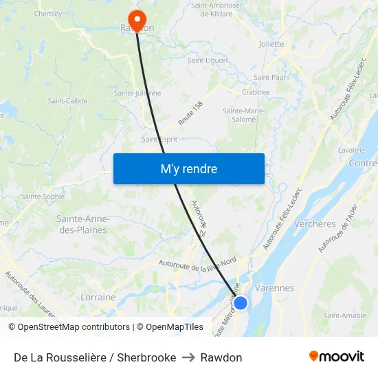 De La Rousselière / Sherbrooke to Rawdon map