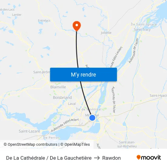 De La Cathédrale / De La Gauchetière to Rawdon map