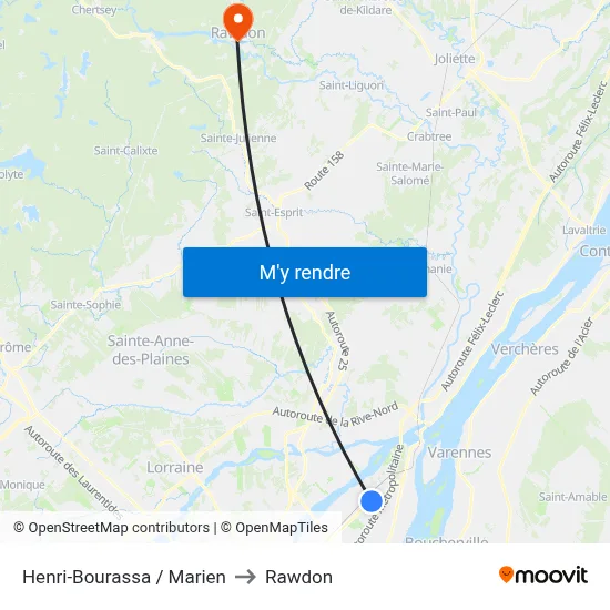 Henri-Bourassa / Marien to Rawdon map