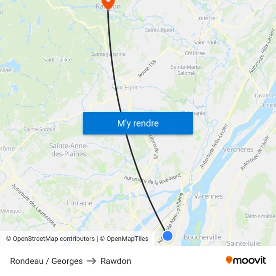 Rondeau / Georges to Rawdon map