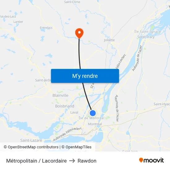 Métropolitain / Lacordaire to Rawdon map