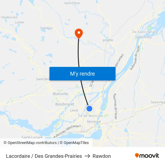 Lacordaire / Des Grandes-Prairies to Rawdon map