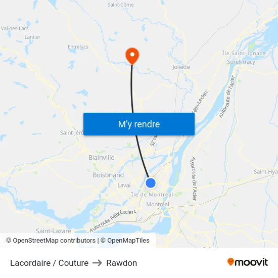Lacordaire / Couture to Rawdon map