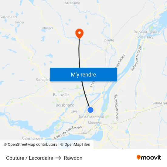 Couture / Lacordaire to Rawdon map