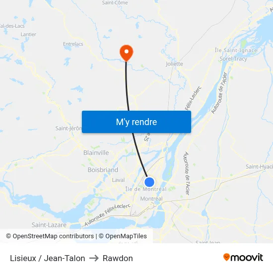 Lisieux / Jean-Talon to Rawdon map