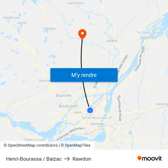 Henri-Bourassa / Balzac to Rawdon map