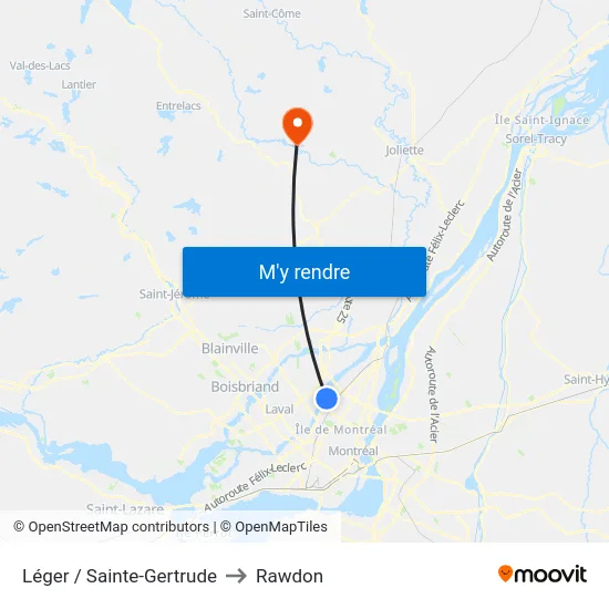 Léger / Sainte-Gertrude to Rawdon map