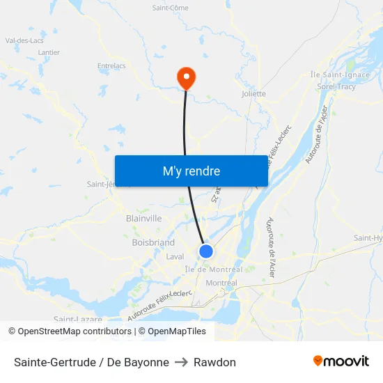 Sainte-Gertrude / De Bayonne to Rawdon map