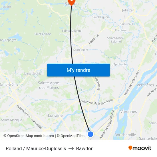 Rolland / Maurice-Duplessis to Rawdon map