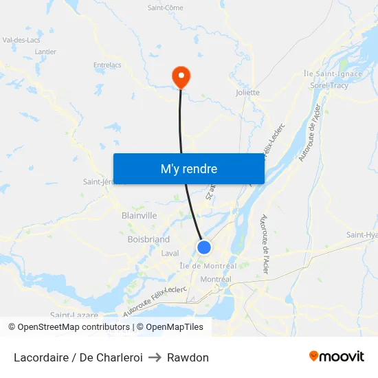 Lacordaire / De Charleroi to Rawdon map