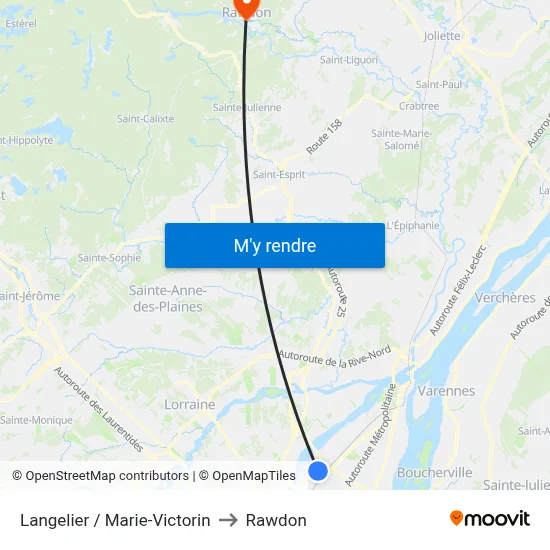 Langelier / Marie-Victorin to Rawdon map