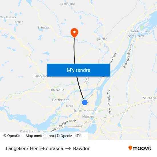 Langelier / Henri-Bourassa to Rawdon map