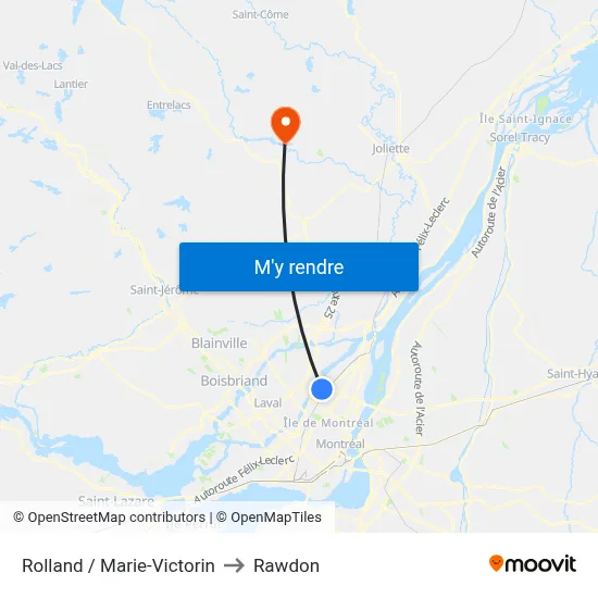 Rolland / Marie-Victorin to Rawdon map