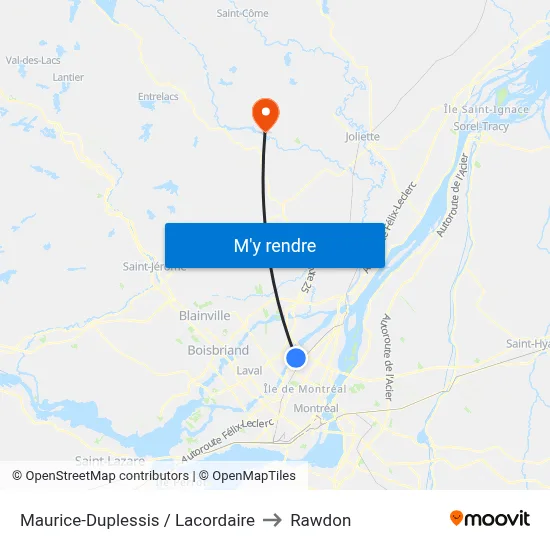 Maurice-Duplessis / Lacordaire to Rawdon map