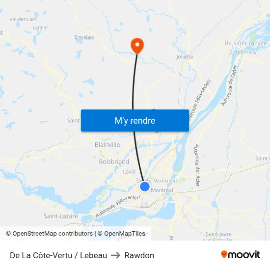 De La Côte-Vertu / Lebeau to Rawdon map