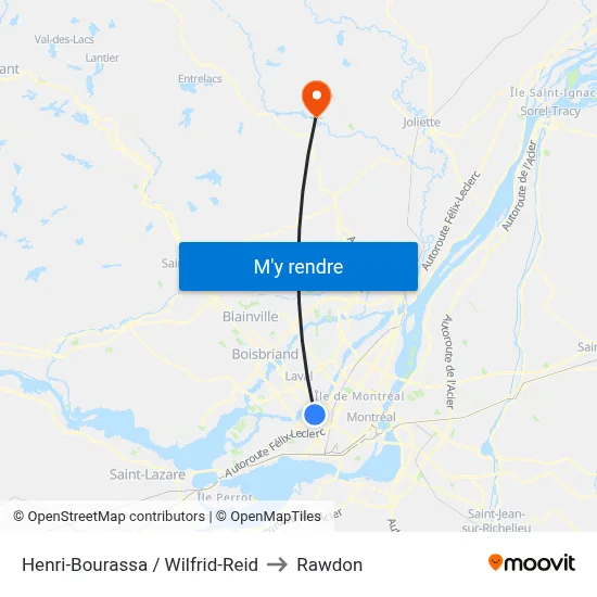 Henri-Bourassa / Wilfrid-Reid to Rawdon map