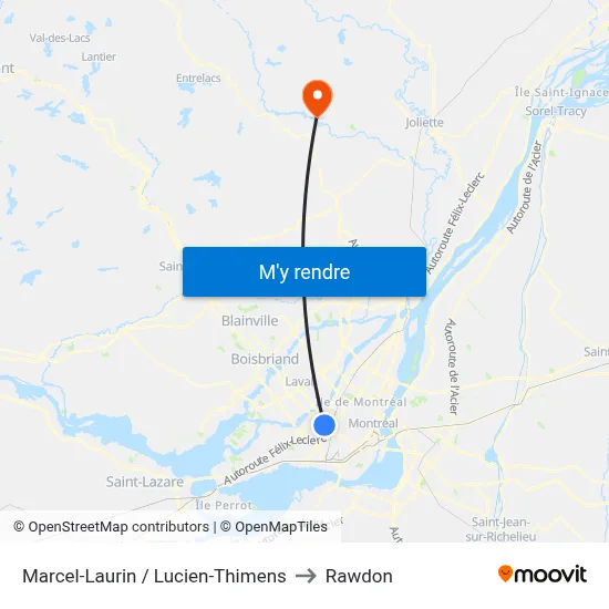 Marcel-Laurin / Lucien-Thimens to Rawdon map