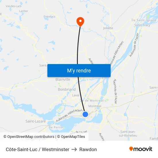 Côte-Saint-Luc / Westminster to Rawdon map
