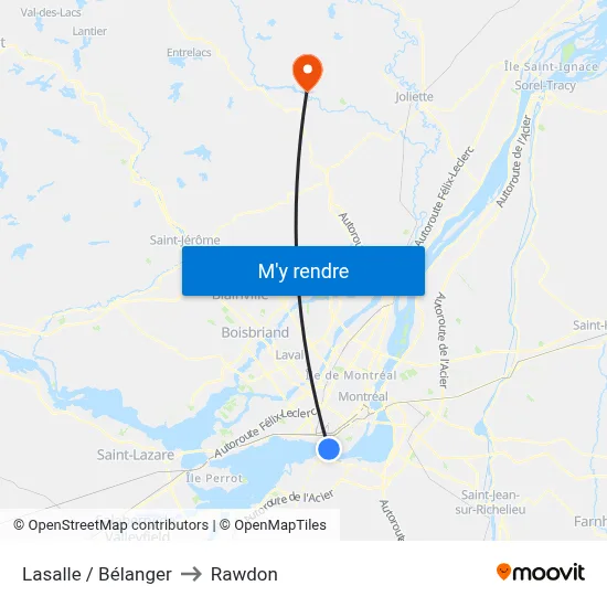 Lasalle / Bélanger to Rawdon map