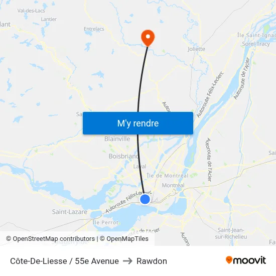 Côte-De-Liesse / 55e Avenue to Rawdon map