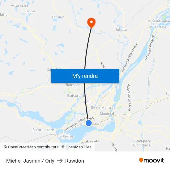 Michel-Jasmin / Orly to Rawdon map