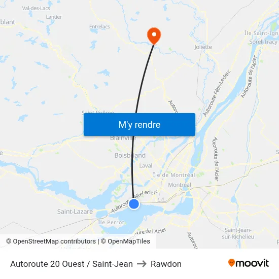 Autoroute 20 Ouest / Saint-Jean to Rawdon map