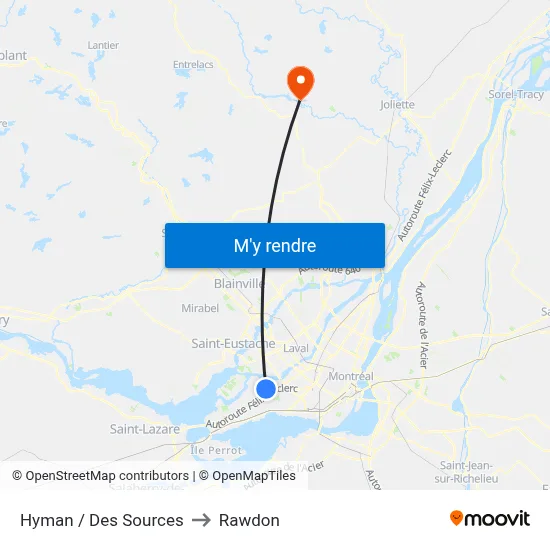 Hyman / Des Sources to Rawdon map