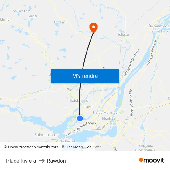 Place Riviera to Rawdon map