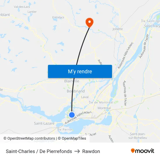 Saint-Charles / De Pierrefonds to Rawdon map