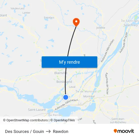 Des Sources / Gouin to Rawdon map