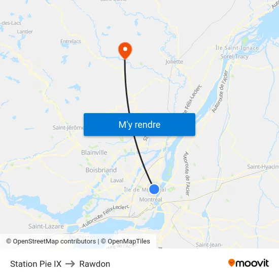 Station Pie IX to Rawdon map