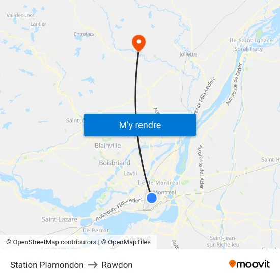 Station Plamondon to Rawdon map