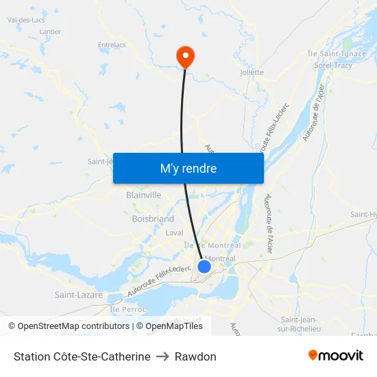 Station Côte-Ste-Catherine to Rawdon map